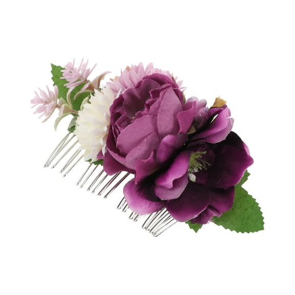 Unique Bargains 1 Pc Women's Durable Simulated Flowers Side Comb for Parties Purple Polyester Fabric Iron