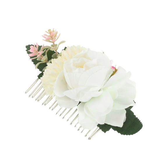Unique Bargains 1 Pc Women's Durable Simulated Flowers Side Comb for Parties White Polyester Fabric Iron
