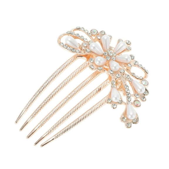 Unique Bargains 1 Pc Women's Fashion Pearls Side Comb for Parties Gold Alloy