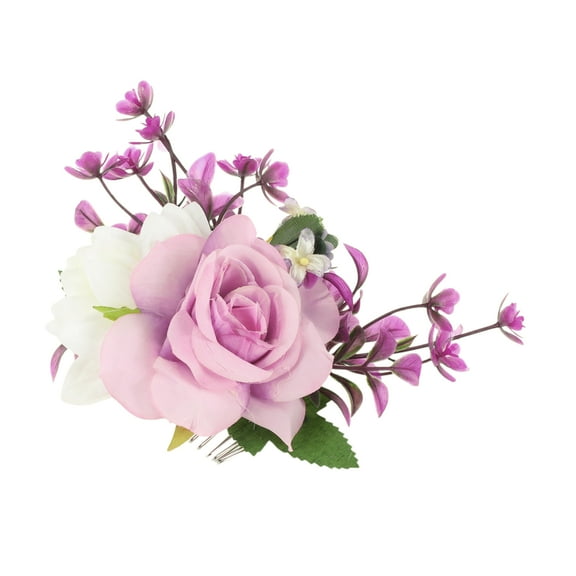 Unique Bargains 1 Pc Women's Fashion Simulated Flowers Side Comb for Parties Purple Polyester Fabric Iron