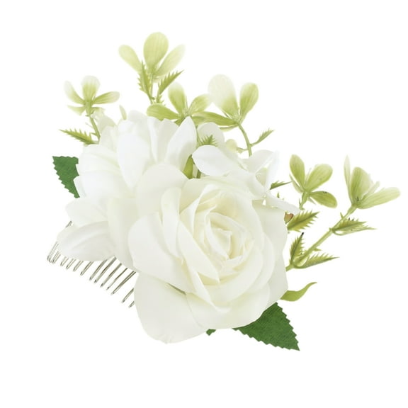 Unique Bargains 1 Pc Women's Fashion Simulated Flowers Side Comb for Parties White Polyester Fabric Iron