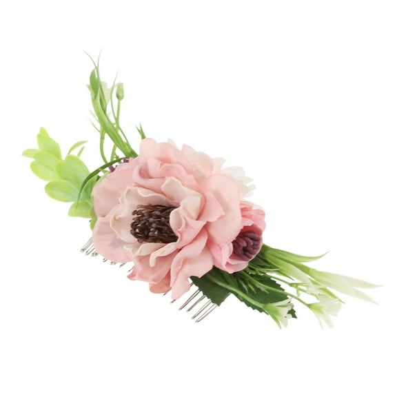 Unique Bargains 1 Pc Women's Flexible Simulated Flowers Hair Clip Comb for Parties Pink Polyester Fabric Iron