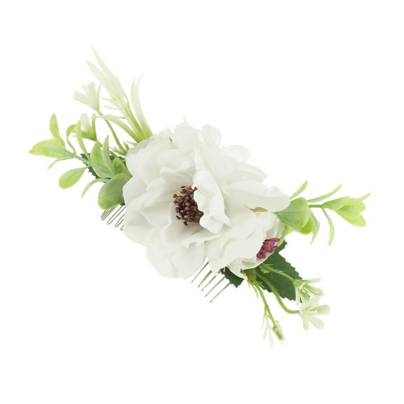 Unique Bargains 1 Pc Women's Flexible Simulated Flowers Hair Clip Comb for Parties White Polyester Fabric Iron