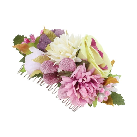 Unique Bargains 1 Pc Women's Flexible Simulated Flowers Side Comb for Parties Purple Polyester Fabric Iron