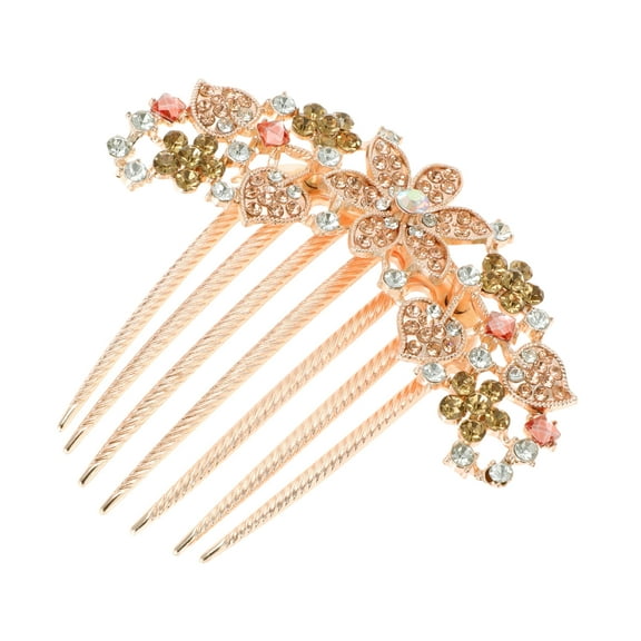 Unique Bargains 1 Pc Women's Floral Rhinestones Side Comb for Parties Champagne Alloy