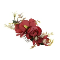 Unique Bargains 1 Pc Women's Lightweight Simulated Flowers Hair Clip Comb for Parties Red Polyester Fabric Iron