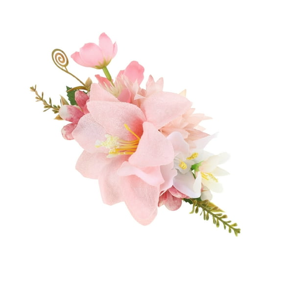 Unique Bargains 1 Pc Women's Lightweight Simulated Flowers Hair Clips Comb for Parties Pink Polyester Fabric Iron