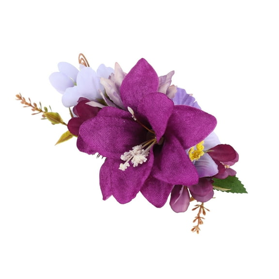 Unique Bargains 1 Pc Women's Lightweight Simulated Flowers Hair Clips Comb for Parties Purple Polyester Fabric Iron