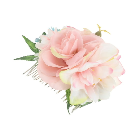 Unique Bargains 1 Pc Women's Lightweight Simulated Flowers Side Comb for Parties Pink Polyester Fabric Iron