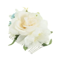 Unique Bargains Christmas 1 Pc Women's Lightweight Simulated Flowers Side Comb for Parties White Polyester Fabric Iron