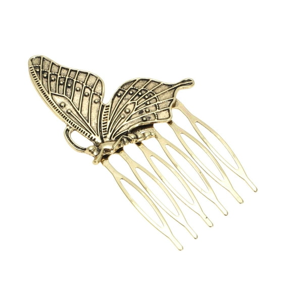 Unique Bargains 1 Pc Women's Portable Butterflies Side Comb for Parties Vintage Gold Tone Alloy