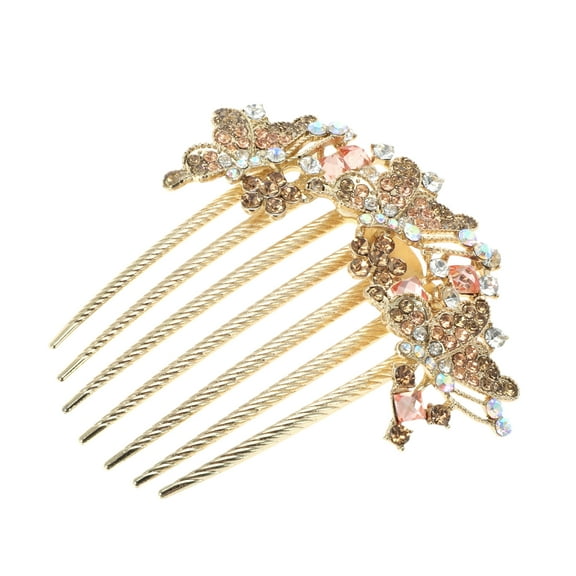 Unique Bargains 1 Pc Women's Portable Butterfly Rhinestones Side Comb for Parties Champagne Alloy