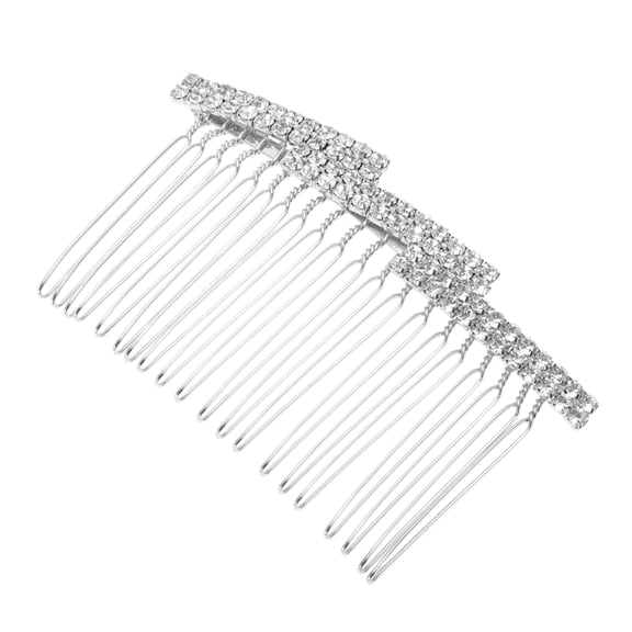 Unique Bargains 1 Pc Women's Portable Diamond Side Comb for Parties Silver Tone Alloy