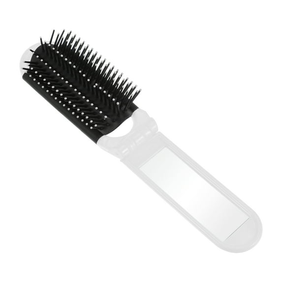 Unique Bargains 1 Pc Women's Portable Foldable Mirror Comb Travel for Curly Straight Dry Hair White