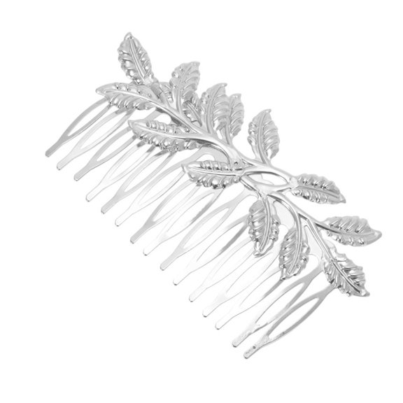 Unique Bargains 1 Pc Women's Portable Leaves Side Comb for Parties Silver Tone Alloy