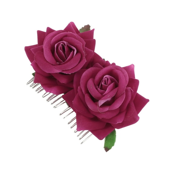Unique Bargains 1 Pc Women's Portable Simulated Flowers Hair Clip Comb for Parties Rose Red Polyester Fabric Iron