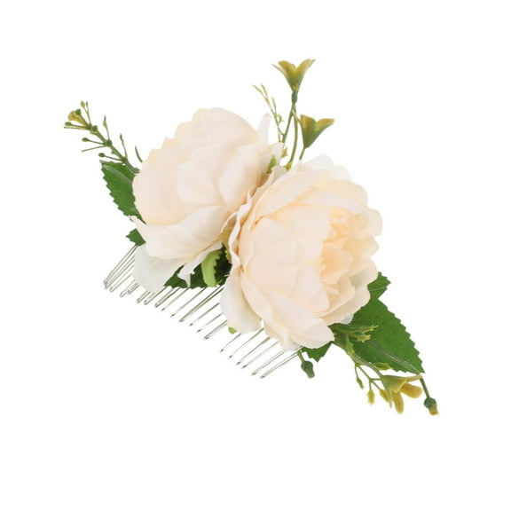 Unique Bargains 1 Pc Women's Portable Simulated Flowers Hair Clips Comb for Parties Champagne Polyester Fabric Iron