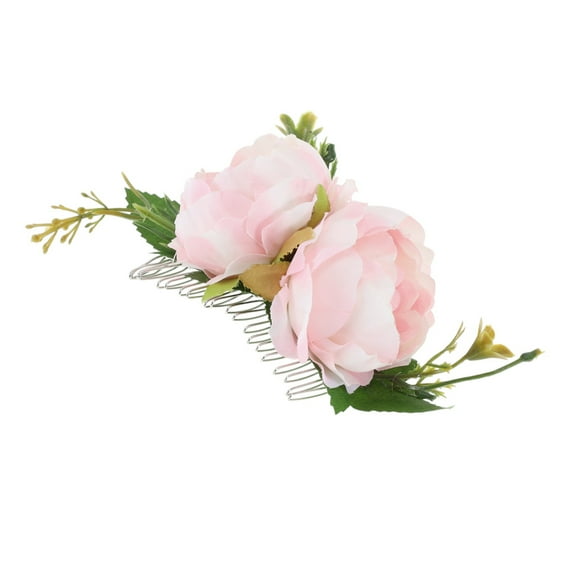 Unique Bargains 1 Pc Women's Portable Simulated Flowers Hair Clips Comb for Parties Light Pink Polyester Fabric Iron