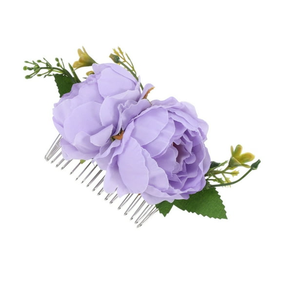 Unique Bargains 1 Pc Women's Portable Simulated Flowers Hair Clips Comb for Parties Purple Polyester Fabric Iron