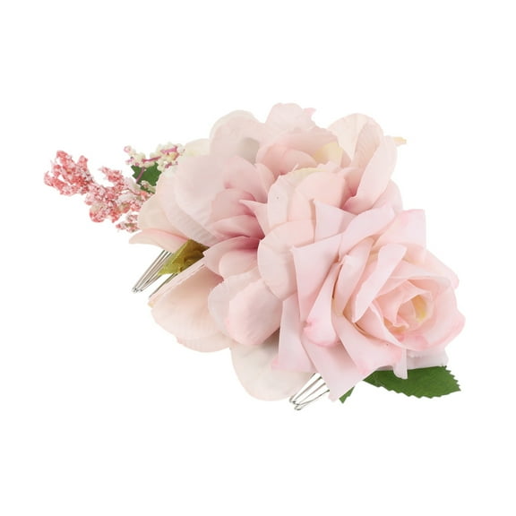 Unique Bargains 1 Pc Women's Reusable Simulated Flowers Hair Clip Comb for Parties Pink Polyester Fabric Iron
