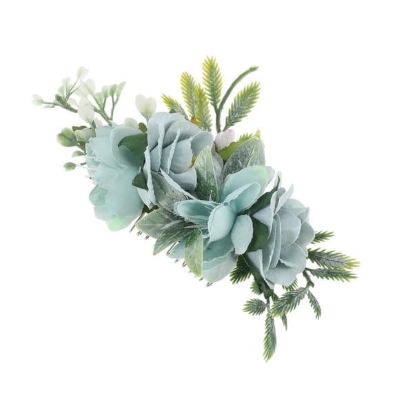 Unique Bargains 1 Pc Women's Reusable Simulated Flowers Hair Clips Comb for Parties Blue Polyester Fabric Iron