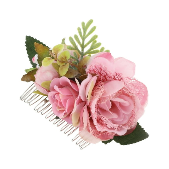 Unique Bargains 1 Pc Women's Reusable Simulated Flowers Side Comb for Parties Rose Red Polyester Fabric Iron