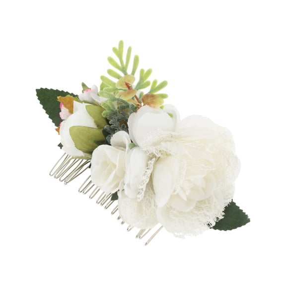 Unique Bargains 1 Pc Women's Reusable Simulated Flowers Side Comb for Parties White Polyester Fabric Iron