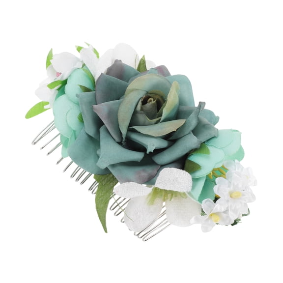 Unique Bargains 1 Pc Women's Simulated Flowers Hair Clip Comb for Parties Blue Polyester Fabric Iron