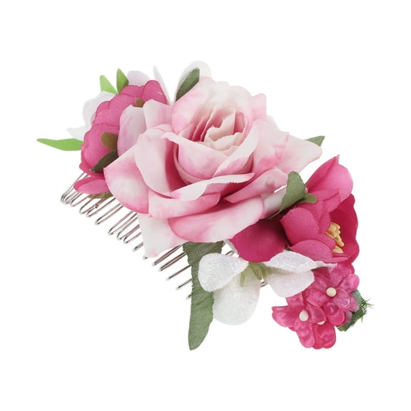 Unique Bargains 1 Pc Women's Simulated Flowers Hair Clip Comb for Parties Pink Polyester Fabric Iron