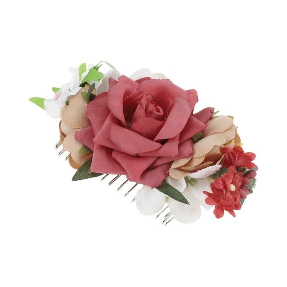 Unique Bargains 1 Pc Women's Simulated Flowers Hair Clip Comb for Parties Red Polyester Fabric Iron
