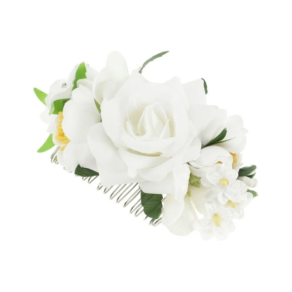 Unique Bargains 1 Pc Women's Simulated Flowers Hair Clip Comb for Parties White Polyester Fabric Iron