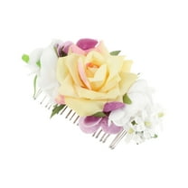 Unique Bargains 1 Pc Women's Simulated Flowers Hair Clip Comb for Parties Yellow Polyester Fabric Iron