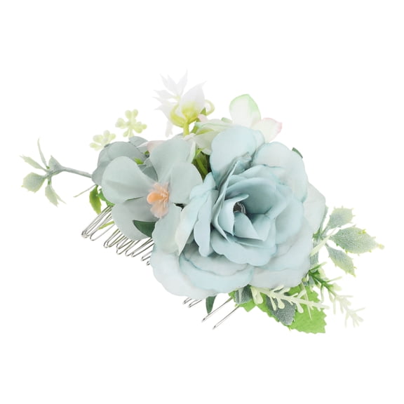 Unique Bargains 1 Pc Women's Simulated Flowers Side Comb for Parties Blue Polyester Fabric Iron