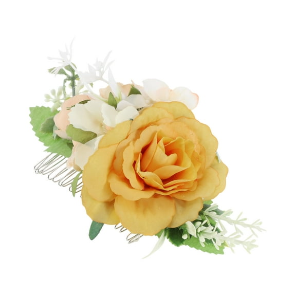 Unique Bargains 1 Pc Women's Simulated Flowers Side Comb for Parties Yellow Polyester Fabric Iron
