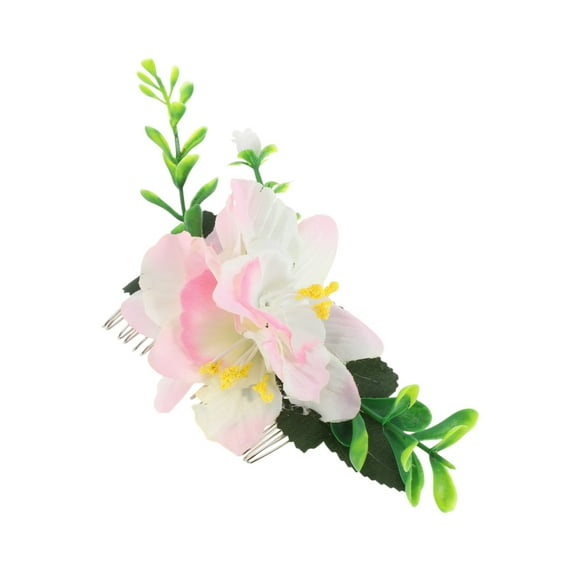 Unique Bargains 1 Pc Women's Styling Simulated Flowers Hair Clip Comb for Parties Pink Polyester Fabric Iron
