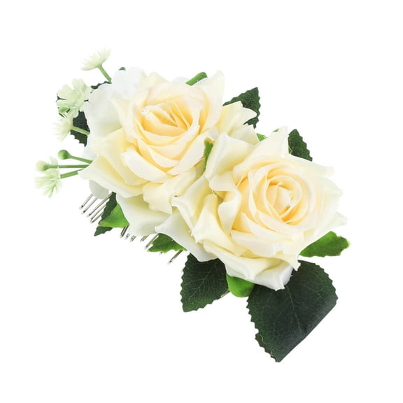 Unique Bargains 1 Pc Women's Styling Simulated Flowers Hair Clips Comb for Parties Beige Polyester Fabric Iron