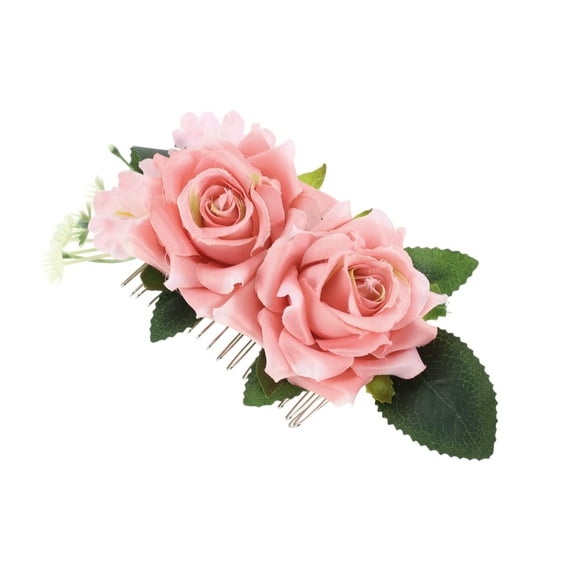 Unique Bargains 1 Pc Women's Styling Simulated Flowers Hair Clips Comb for Parties Orange Red Polyester Fabric Iron