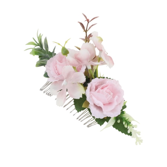 Unique Bargains 1 Pc Women's Styling Simulated Flowers Side Comb for Parties Pink Polyester Fabric Iron