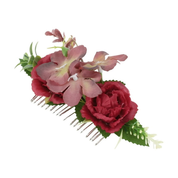 Unique Bargains 1 Pc Women's Styling Simulated Flowers Side Comb for Parties Red Polyester Fabric Iron