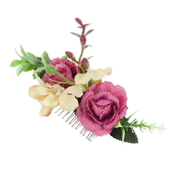Unique Bargains 1 Pc Women's Styling Simulated Flowers Side Comb for Parties Rose Red Polyester Fabric Iron