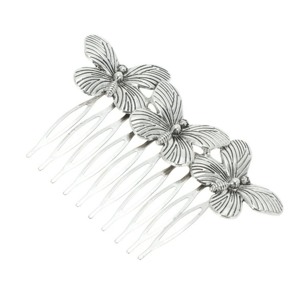 Unique Bargains 1 Pc Women's Vintage Butterfly Side Comb for Parties Vintage Silver Tone Alloy