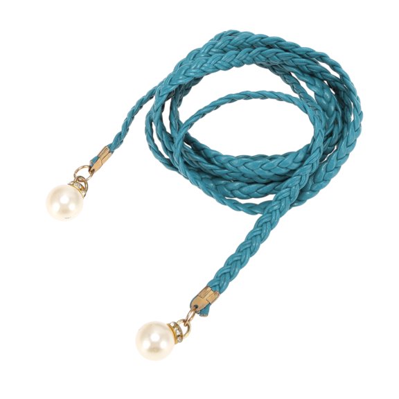 Unique Bargains 1 Pc Woven Rope Belt Elegant Pearl Braiding Adjustable Waist Cord Light Blue