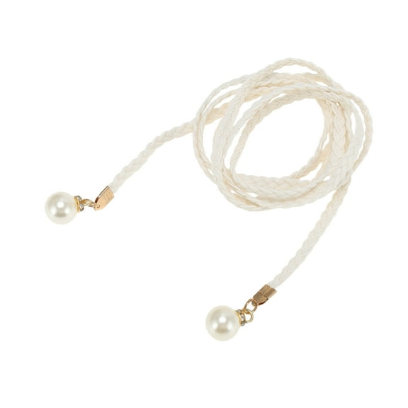Unique Bargains 1 Pc Woven Rope Belt Elegant Pearl Braiding Adjustable Waist Cord White