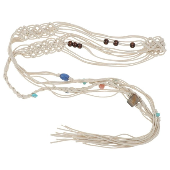 Unique Bargains Beige Color Adjustable Rope Belt in Multi-Color Retro Series for Women