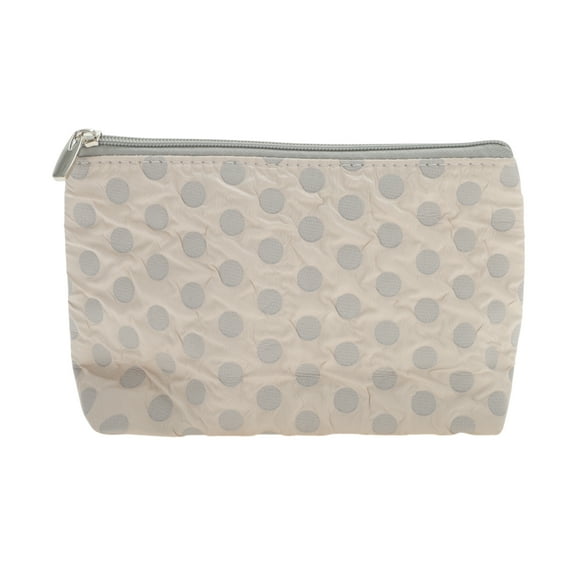 Unique Bargains 1 Pc convenient Rectangle Flat Dots Makeup Bag for Travel Small Khaki Gray Polyester