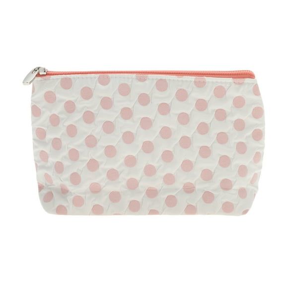 Unique Bargains 1 Pc convenient Rectangle Flat Dots Makeup Bag for Travel Small White Pink Polyester