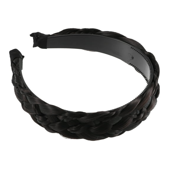 Unique Bargains 1 Pcs 1.5 Inch Wide Synthetic Hair Braided Headband Hair Hoop for Women and women Black Brown
