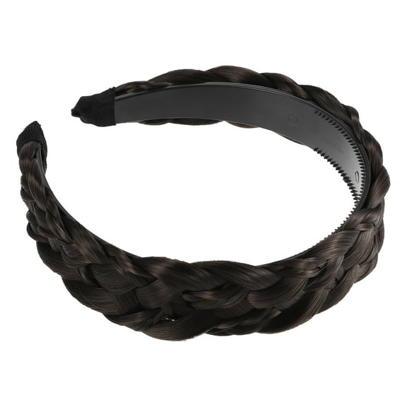 Unique Bargains 1 Pcs 1.5 Inch Wide Synthetic Hair Braided Headband Hair Hoop for Women and women Deep Brown