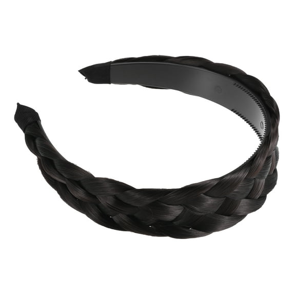 Unique Bargains 1 Pcs 1.61 Inch Wide Synthetic Hair Braided Headband Hair Hoop for Women and Girl Black Brown