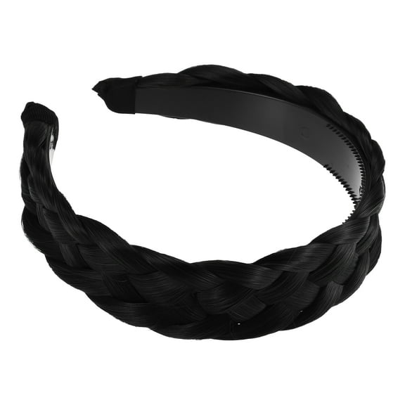 Unique Bargains 1 Pcs 1.61 Inch Wide Synthetic Hair Braided Headband Hair Hoop for Women and Girl Black